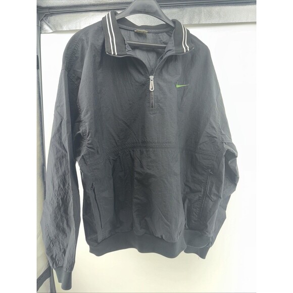 Vintage NIKE Jacket Black 1/4zip Green Spell out And Swoosh Men’s Size XL - Picture 11 of 14